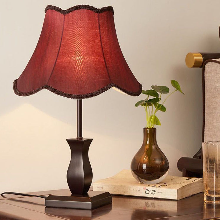 Wood Fabric Drum Bedside Table Lamp