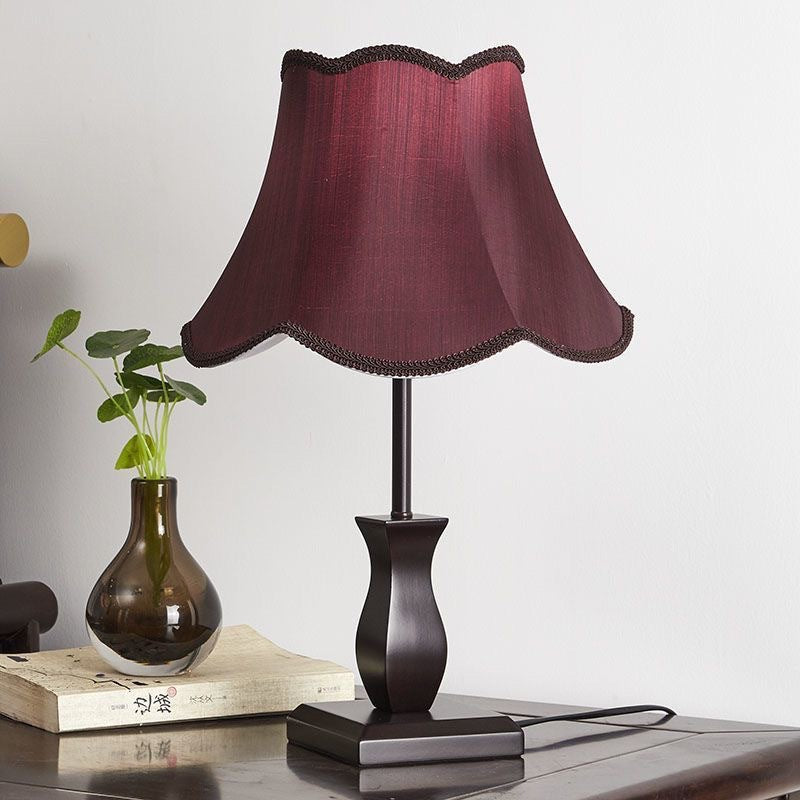 Wood Fabric Drum Bedside Table Lamp