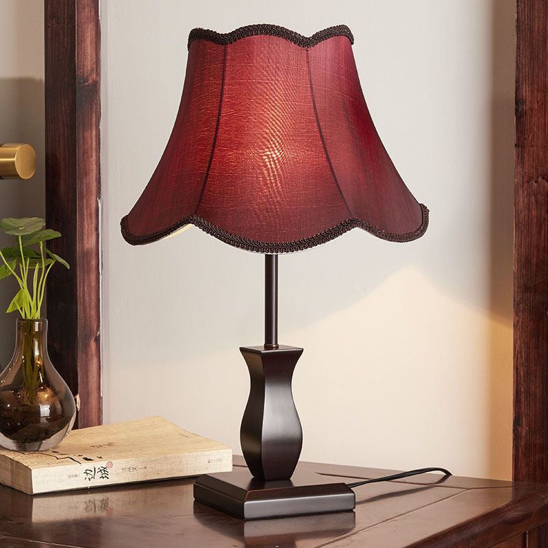 Wood Fabric Drum Bedside Table Lamp