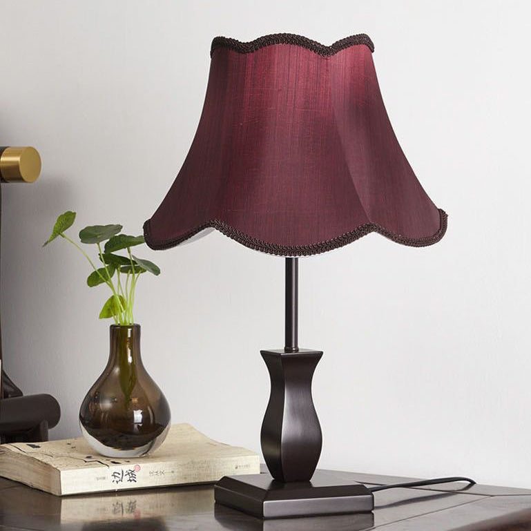 Wood Fabric Drum Bedside Table Lamp