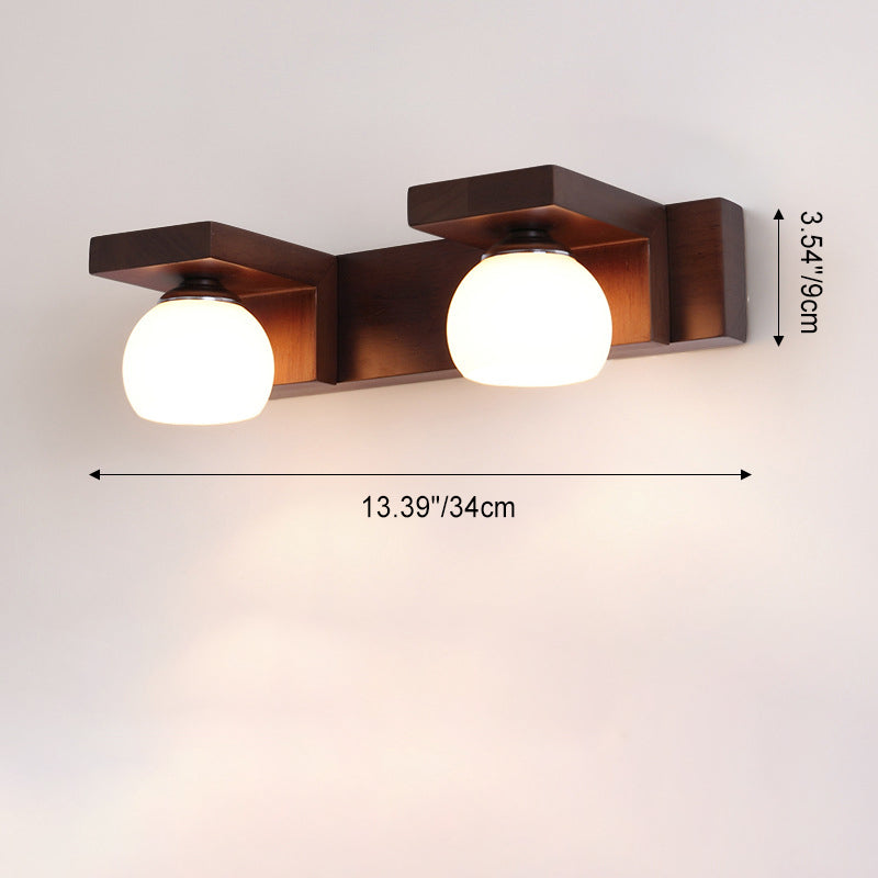 Rubber Wood Iron Glass 2-Light Wall Lamp