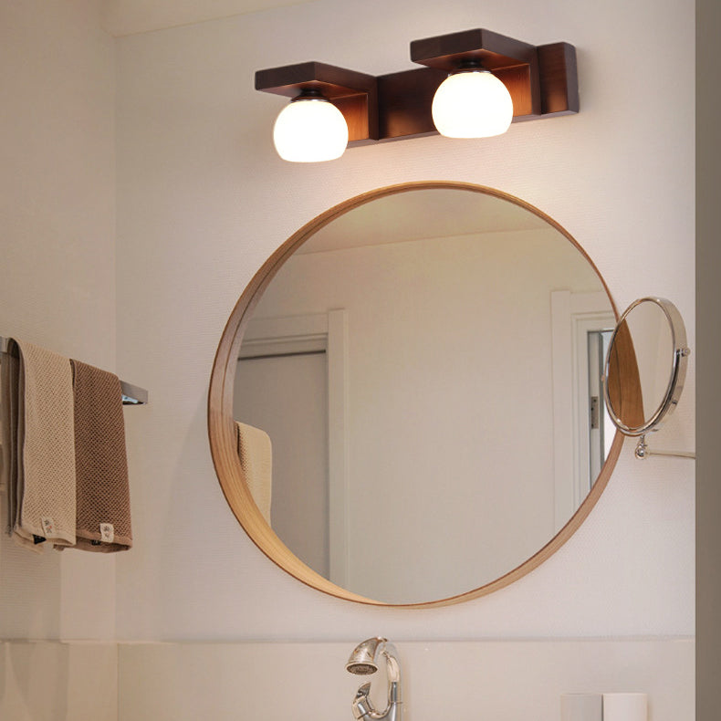 Rubber Wood Iron Glass 2-Light Wall Lamp
