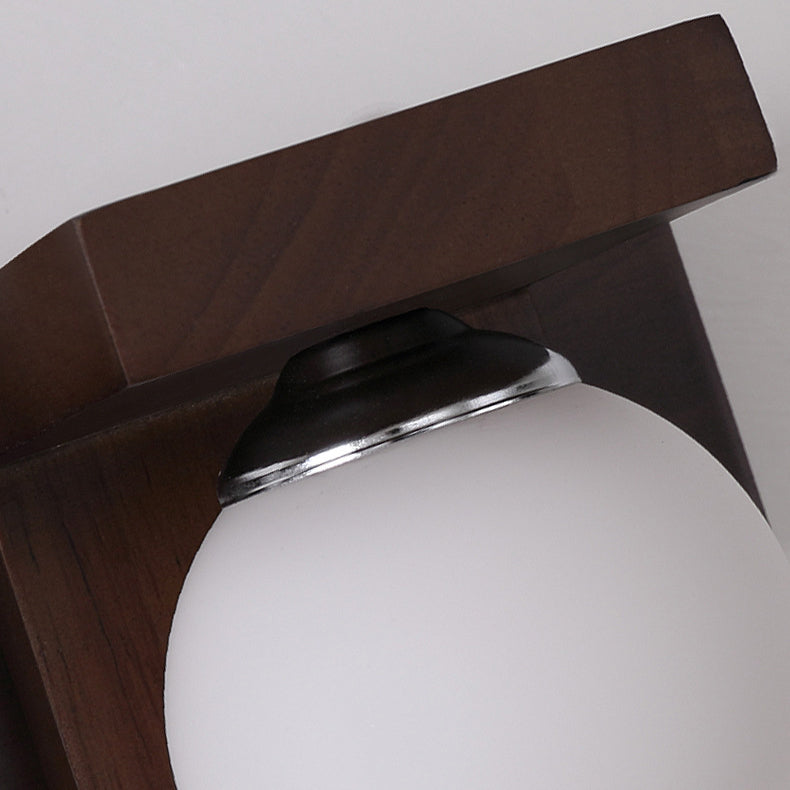Rubber Wood Iron Glass 2-Light Wall Lamp