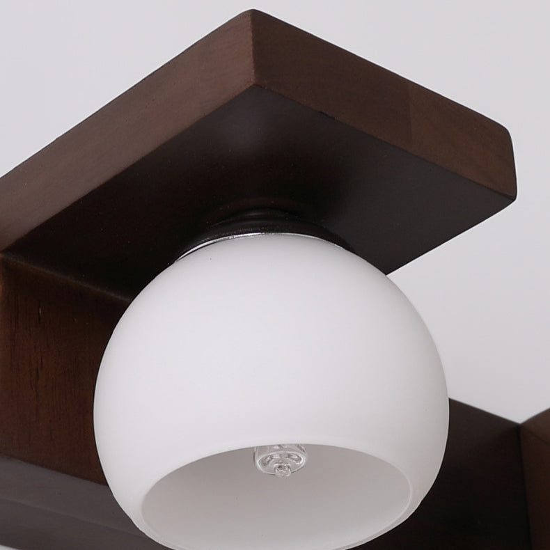 Rubber Wood Iron Glass 2-Light Wall Lamp