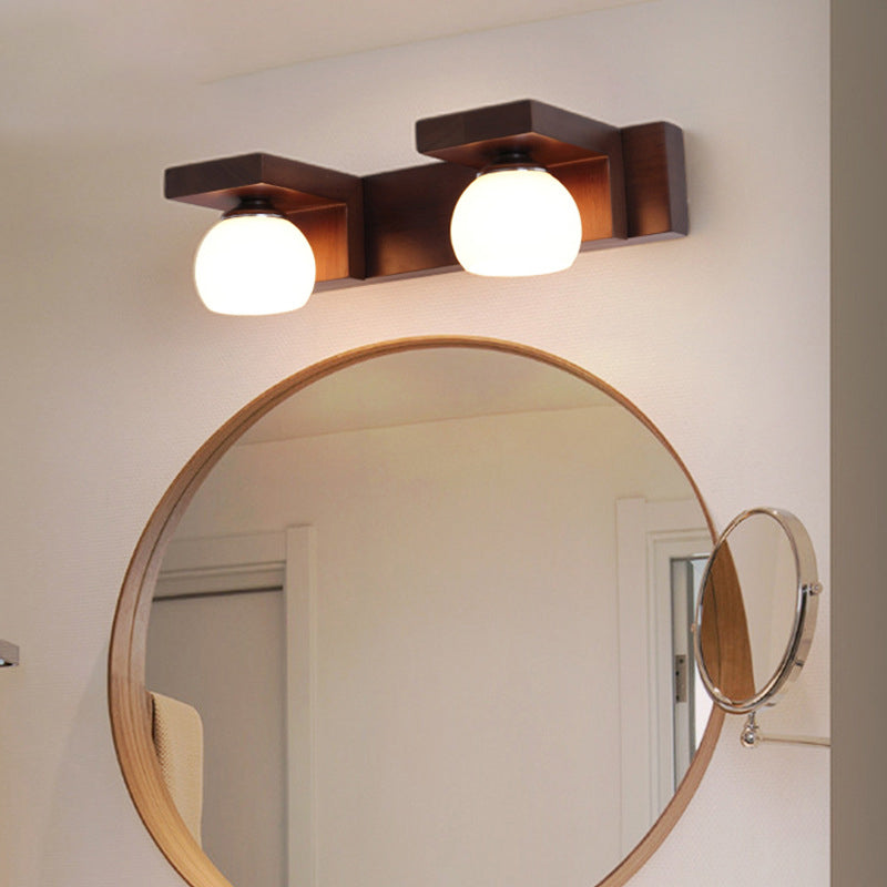 Rubber Wood Iron Glass 2-Light Wall Lamp