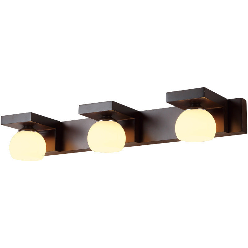 Rubber Wood Iron Glass 2-Light Wall Lamp