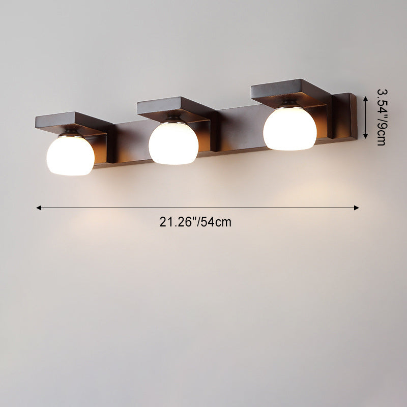 Rubber Wood Iron Glass 2-Light Wall Lamp