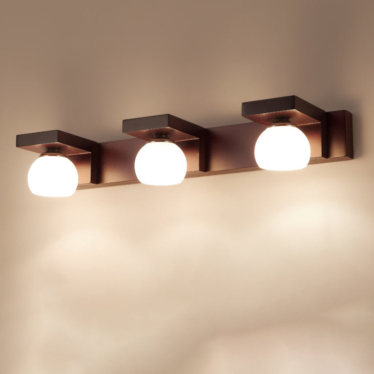 Rubber Wood Iron Glass 2-Light Wall Lamp