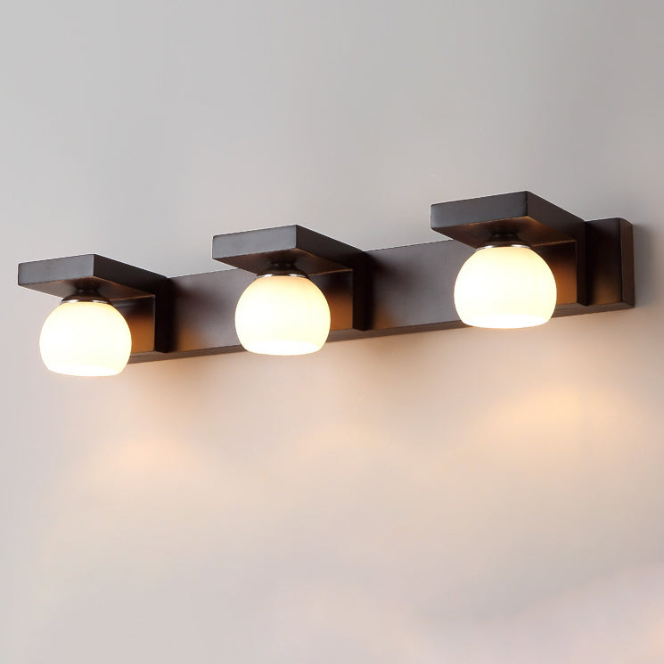 Rubber Wood Iron Glass 2-Light Wall Lamp