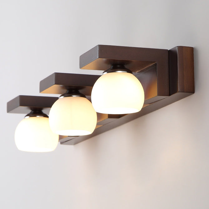 Rubber Wood Iron Glass 2-Light Wall Lamp