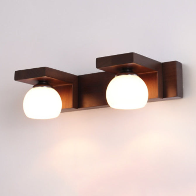 Rubber Wood Iron Glass 2-Light Wall Lamp