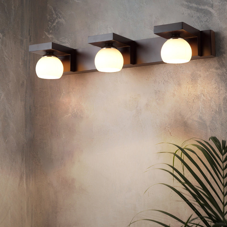 Rubber Wood Iron Glass 2-Light Wall Lamp