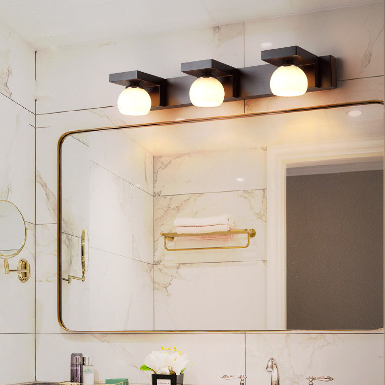Rubber Wood Iron Glass 2-Light Wall Lamp