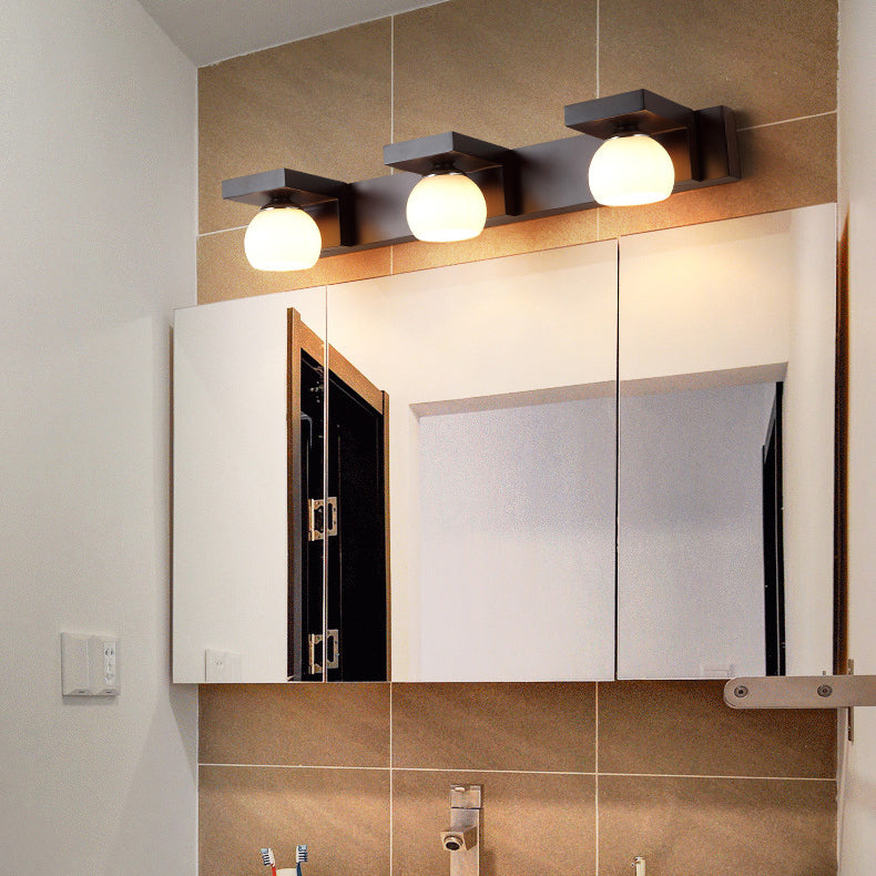 Rubber Wood Iron Glass 2-Light Wall Lamp