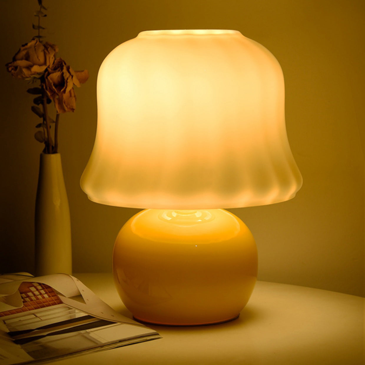 Glass Mushroom Dome Bedside Table Lamp