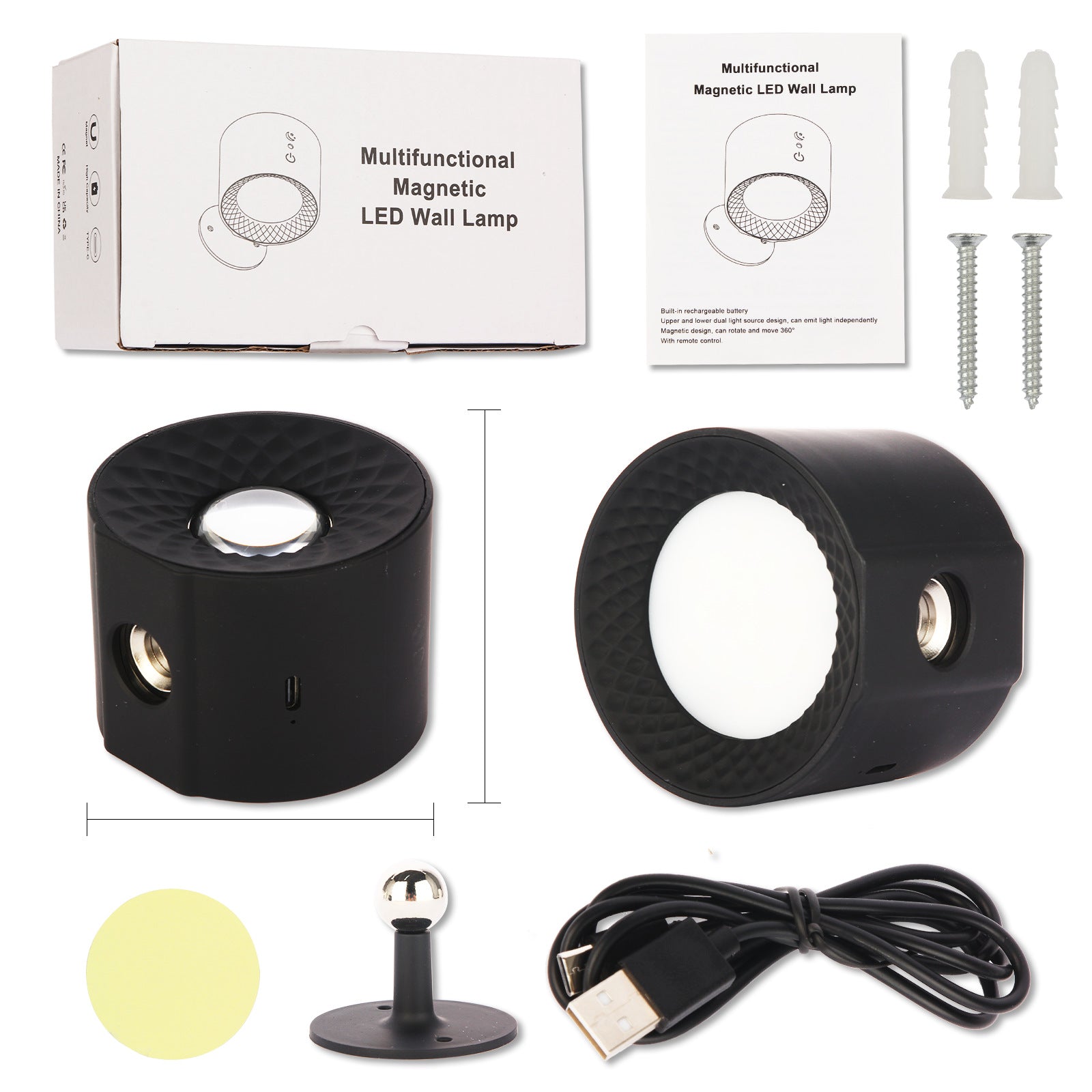 Rechargeable Rotatable ABS Round Wall Lamp