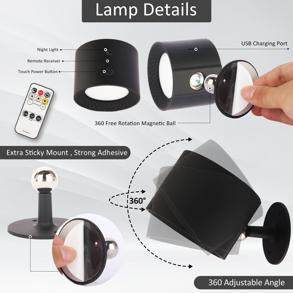 Rechargeable Rotatable ABS Round Wall Lamp