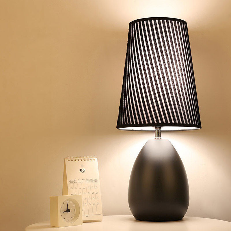 Iron Fabric Cylinder Striped Table Lamp