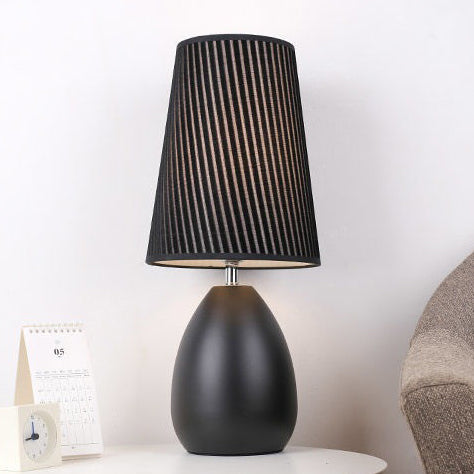 Iron Fabric Cylinder Striped Table Lamp
