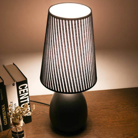 Iron Fabric Cylinder Striped Table Lamp