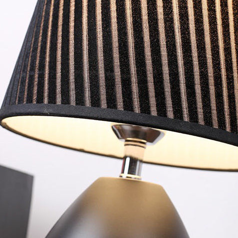 Iron Fabric Cylinder Striped Table Lamp