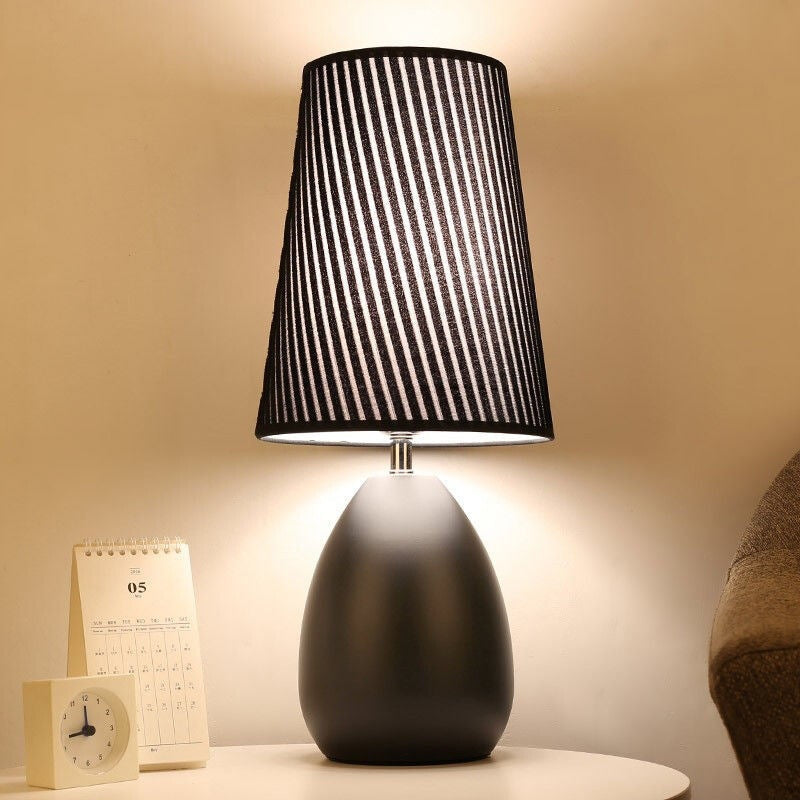 Iron Fabric Cylinder Striped Table Lamp