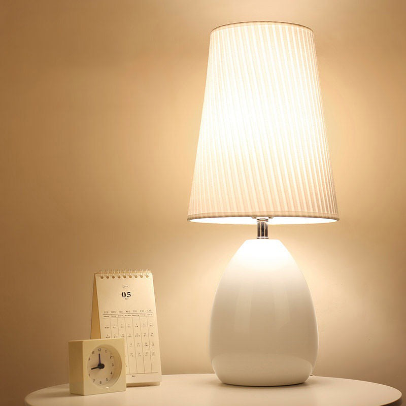 Iron Fabric Cylinder Striped Table Lamp