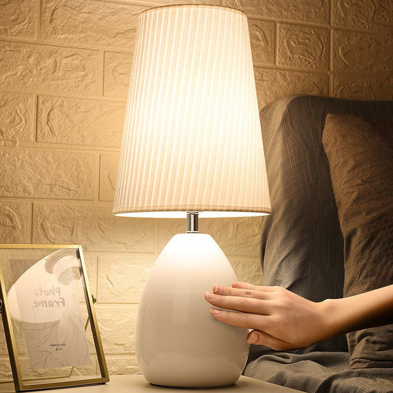 Iron Fabric Cylinder Striped Table Lamp