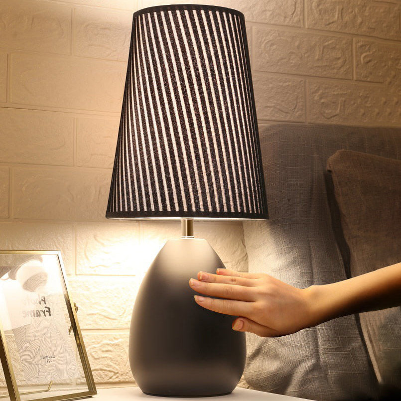 Iron Fabric Cylinder Striped Table Lamp