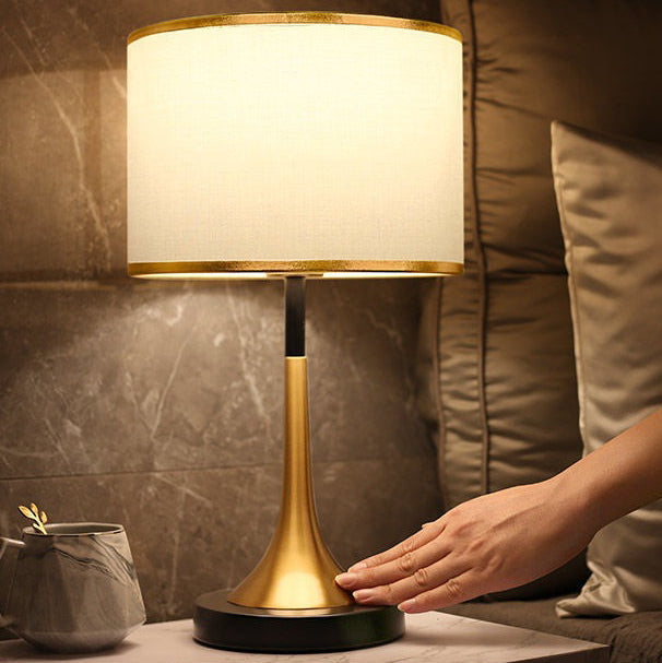 Fabric Metal Cylinder Touch Table Lamp