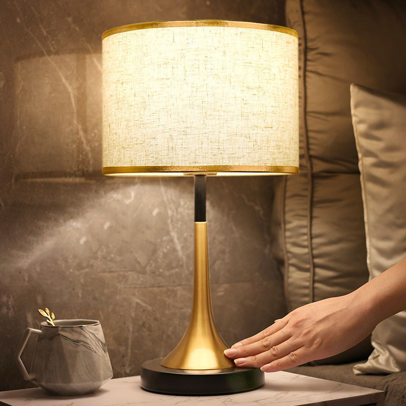 Fabric Metal Cylinder Touch Table Lamp