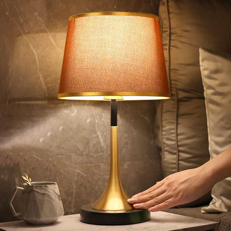 Fabric Metal Cylinder Touch Table Lamp