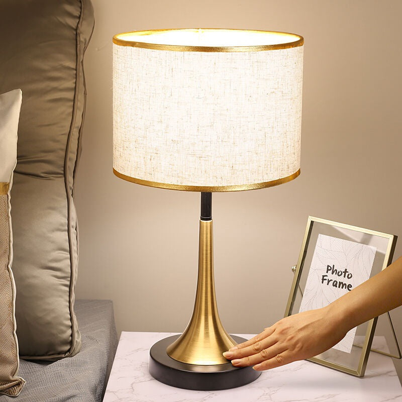 Fabric Metal Cylinder Touch Table Lamp