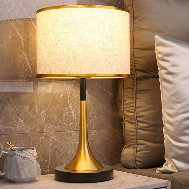 Fabric Metal Cylinder Touch Table Lamp