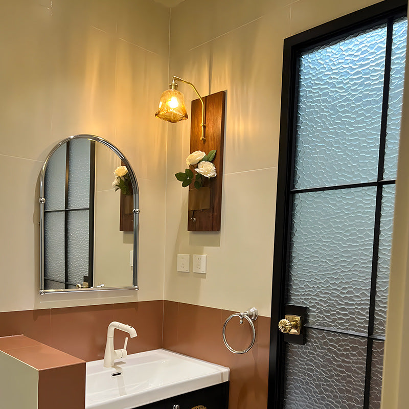 Brass Wood Leather Glass Wall Lamp