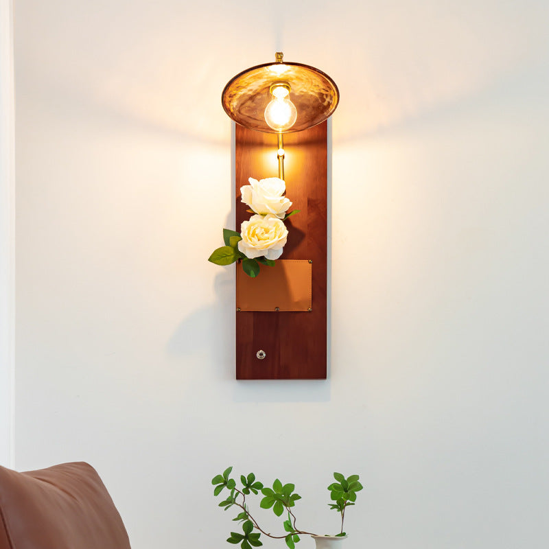 Brass Wood Leather Glass Wall Lamp