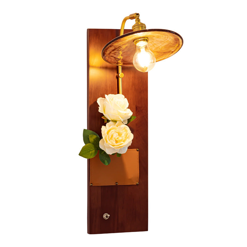 Brass Wood Leather Glass Wall Lamp