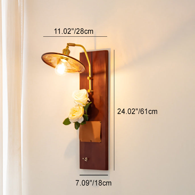 Brass Wood Leather Glass Wall Lamp