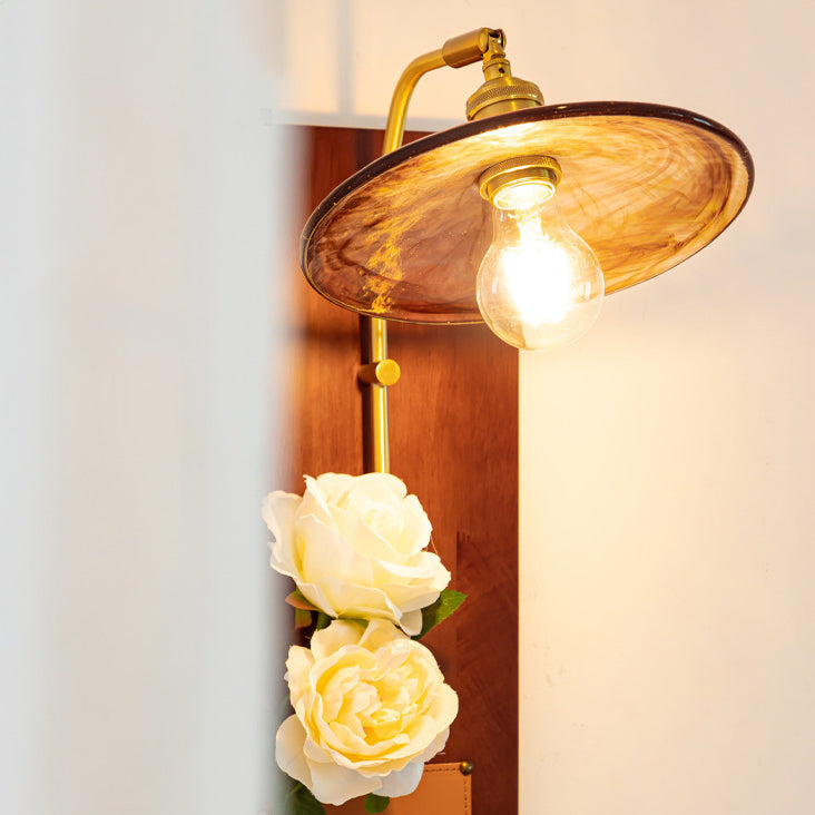 Brass Wood Leather Glass Wall Lamp