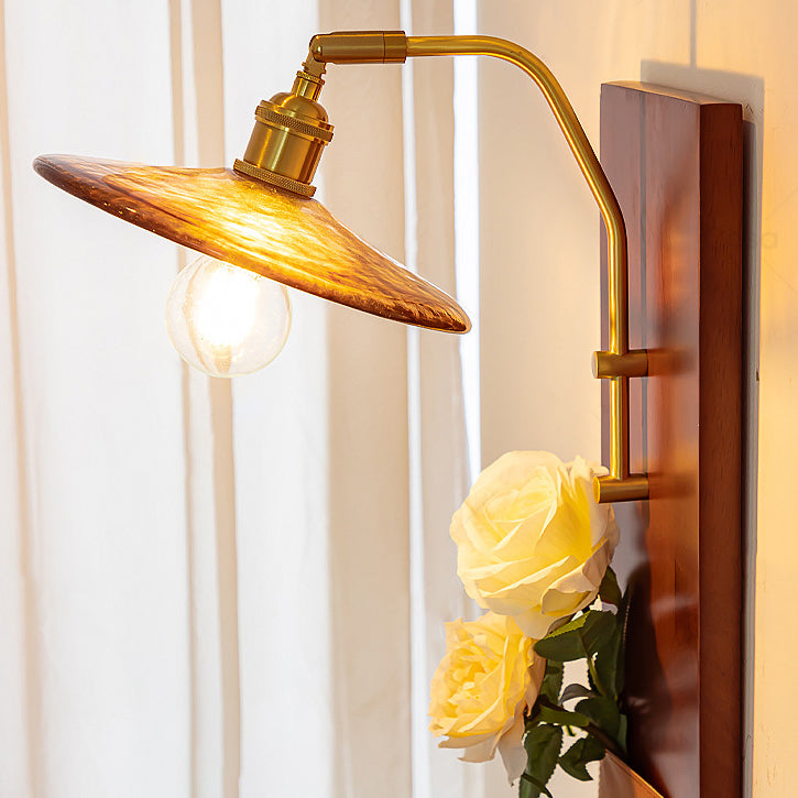 Brass Wood Leather Glass Wall Lamp