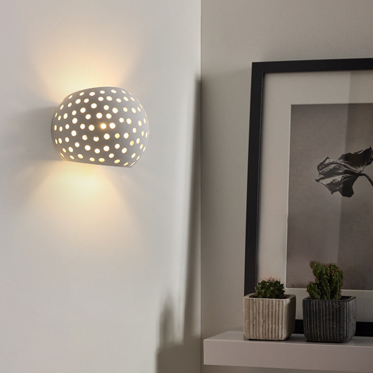 Plaster Sphere Hollowed Bedside Wall Lamp