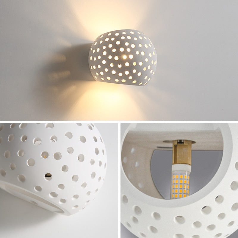 Plaster Sphere Hollowed Bedside Wall Lamp