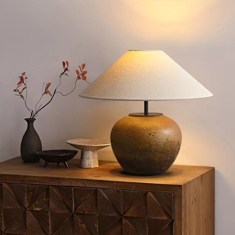 Fabric Ceramic Pot Conic Table Lamp