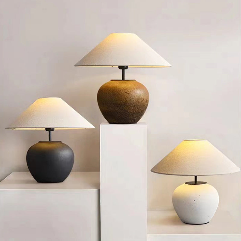 Fabric Ceramic Pot Conic Table Lamp