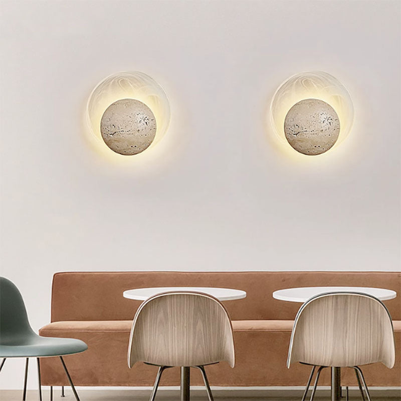 Travertine Glass Round Smoke Wall Lamp