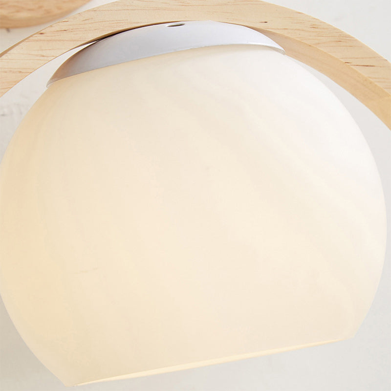 Rubber Wood Glass Round Wall Lamp