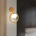 Rubber Wood Glass Round Wall Lamp