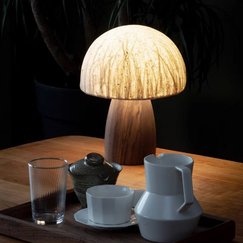 Paper Wood Mushroom Dome Table Lamp