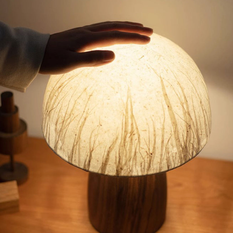Paper Wood Mushroom Dome Table Lamp