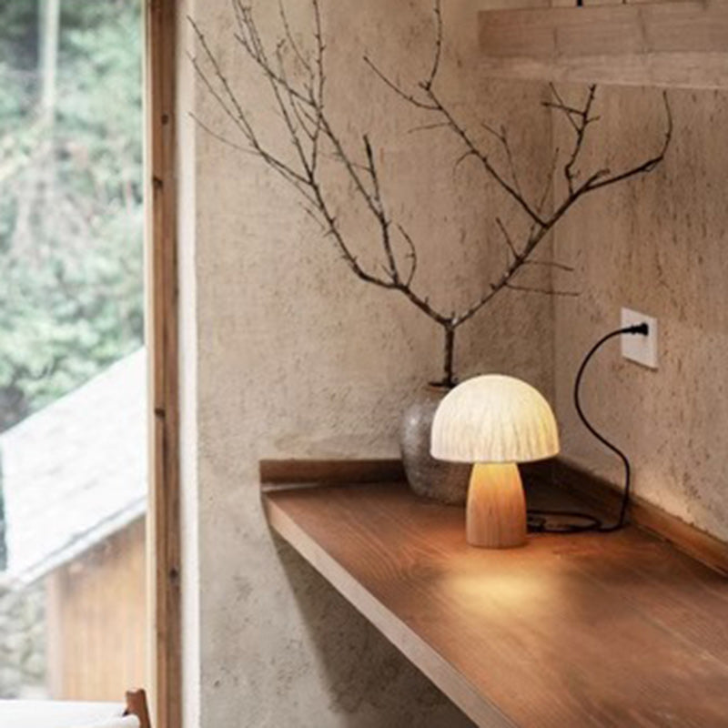 Paper Wood Mushroom Dome Table Lamp